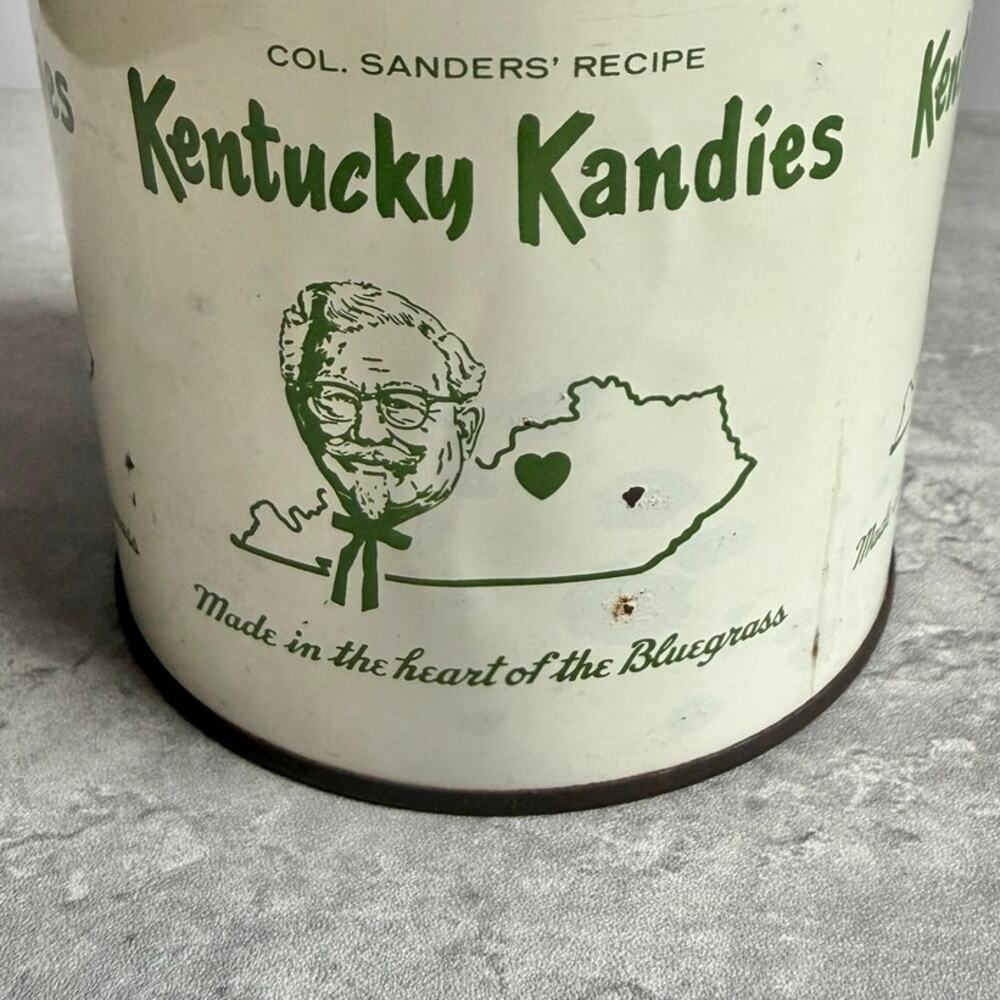 Vintage Kentucky Kandies Cream Candy Metal Tin GREEN LID Colonel Sanders RARE - Picture 2 of 9